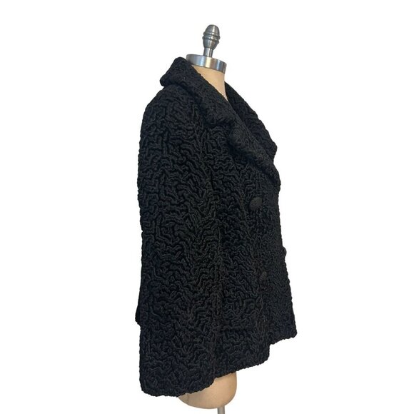 Vintage Lustrelam Black Double-Breasted Boucle Jacket Small Medium - Picture 2 of 5